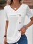 Women Casual Plain Loose Button Floral Short Sleeve Blouse