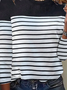 Women Basic Striped Color Block Crew Neck Loose Long Sleeve Top