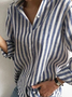 Striped Shirt Collar Casual Blouse