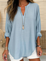 Women Casual Plain V Neck Casual Loose Long Sleeve Tunic Top