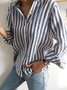 Striped Shirt Collar Casual Blouse