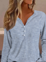 Women Striped Casual V Neck Button Loose Long Sleeve Top