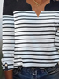 Women Striped V Neck Casual Long Sleeve T-shirt