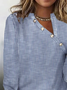 Women Striped Asymmetrical Neck Button Casual Long Sleeve Top