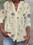 V Neck Casual Floral Loose Buttoned Down Long Sleeve Blouse
