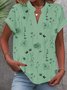 Women V Neck Casual Floral Loose Short Sleeve Tunic Top