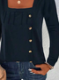 Women Plain Square Neck Casual Long Sleeve T-shirt