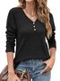 Women Plain V Neck Casual Long Sleeve T-shirt