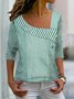Women Casual Stripe Asymmetrical Neck Buttoned Long Sleeve Top