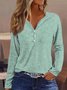 Women Striped Casual V Neck Button Loose Long Sleeve Top