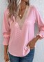Loose Casual V Neck Plain Shirt