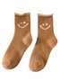 1pair Women Cute Smiley Warmth Terry Socks