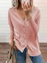 Casual Single Breasted Button V Neck Ribbed Cuffs Sleeve Cardigan For Women
