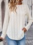 Eyelet Embroidery Button Back Curved Hem Tee