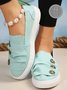 Distressed Button Ruched Slip-On Canvas Flats