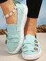 Distressed Button Ruched Slip-On Canvas Flats