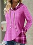 Loose Plaid Cotton-Blend Casual Hoodie