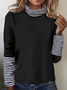 Women Plaid Half Turtleneck Casual Long Sleeve T-shirt