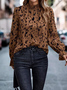 Zebra Print Half Turtleneck Flouncing Casual Shirt