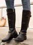 Vintage Buckle Decor Low Heel Riding Boots