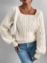 Casual Plain Square Neck Loose Sweater
