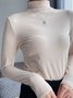 Women Plain Turtleneck Casual Long Sleeve T-shirt
