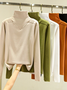 Women Plain Half Turtleneck Casual Long Sleeve T-shirt