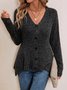 Casual Plain Loose V Neck Cardigan