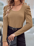 Casual Loose Plain Square Neck Shirt