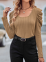 Casual Loose Plain Square Neck Shirt