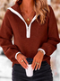Women's V Neck Casual Loose Color Block Sweater