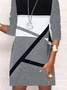 Crew Neck Casual Color Block Loose Dress With No