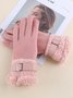 Women Buckle Faux Lambswool Gloves