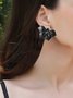 Elegant Handmade 3D PU Leather Imitation Pearl Flower Earrings