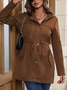 Casual Cotton-Blend Plain Drawstring Waist Button Front Hooded Coat