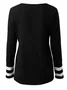 Women Black And White Colorblock V Neck Casual Long Sleeve T-shirt