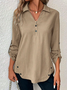 Women's Shirt Blouse Linen Plain Casual Button Long Sleeve Fashion Shirt Collar Regular Fit Spring & Fall