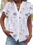 Women Casual Floral Buttoned Down Loose Short Sleeve Blouse