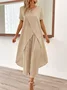 Casual Cotton And Linen Plain Loose Two-Piece Set