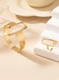 2pcs/set Minimalist Geometric Irregular Hollow Out Square Bangle And Ring Combination