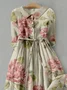 Loose Shirt Collar Vacation Floral Linen Style Dress With Belt
