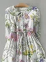 Floral Shirt Collar Loose Linen Style Dress With Belt