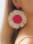 Boho Sunflower Raffia Braided Dangle Earrings
