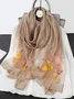 Elegant Floral Embroidery Imitation Silk Scarf