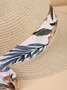 Leaf Print imitation Silk Scarf Decor Straw Hat Foldable Sun Cap