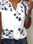 Women Floral Notched Casual Short Sleeve T-shirt