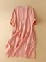 Stand Collar Simple Cotton-Blend Loose Linen Style Dress