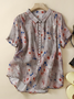 Casual Shirt Collar Floral Loose Linen Style Blouse