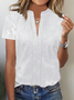 Notched Cotton Loose Casual Blouse