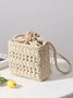 Imitation Pearls Vacation Drawstring Straw Crossbody Bag